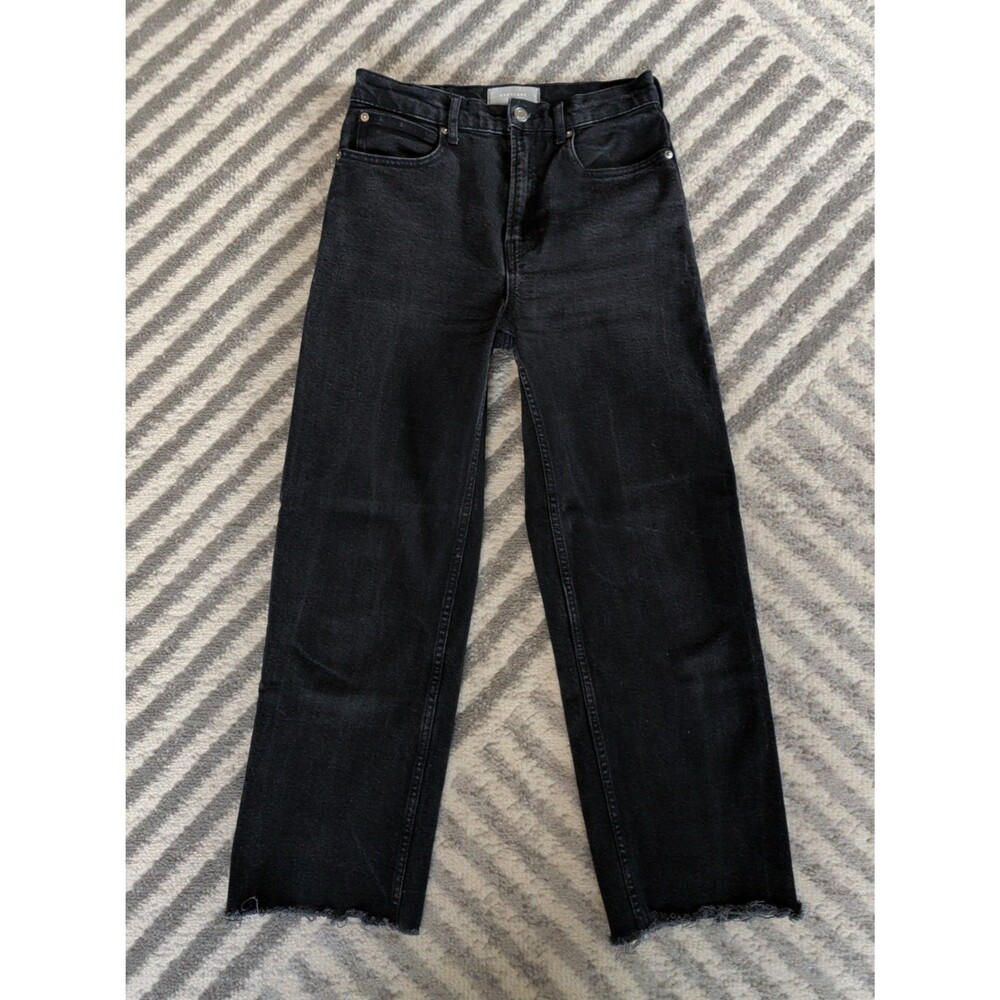 Everlane Womens Raw Hem High Way Cropped Jeans Faded Black Wash Size 25